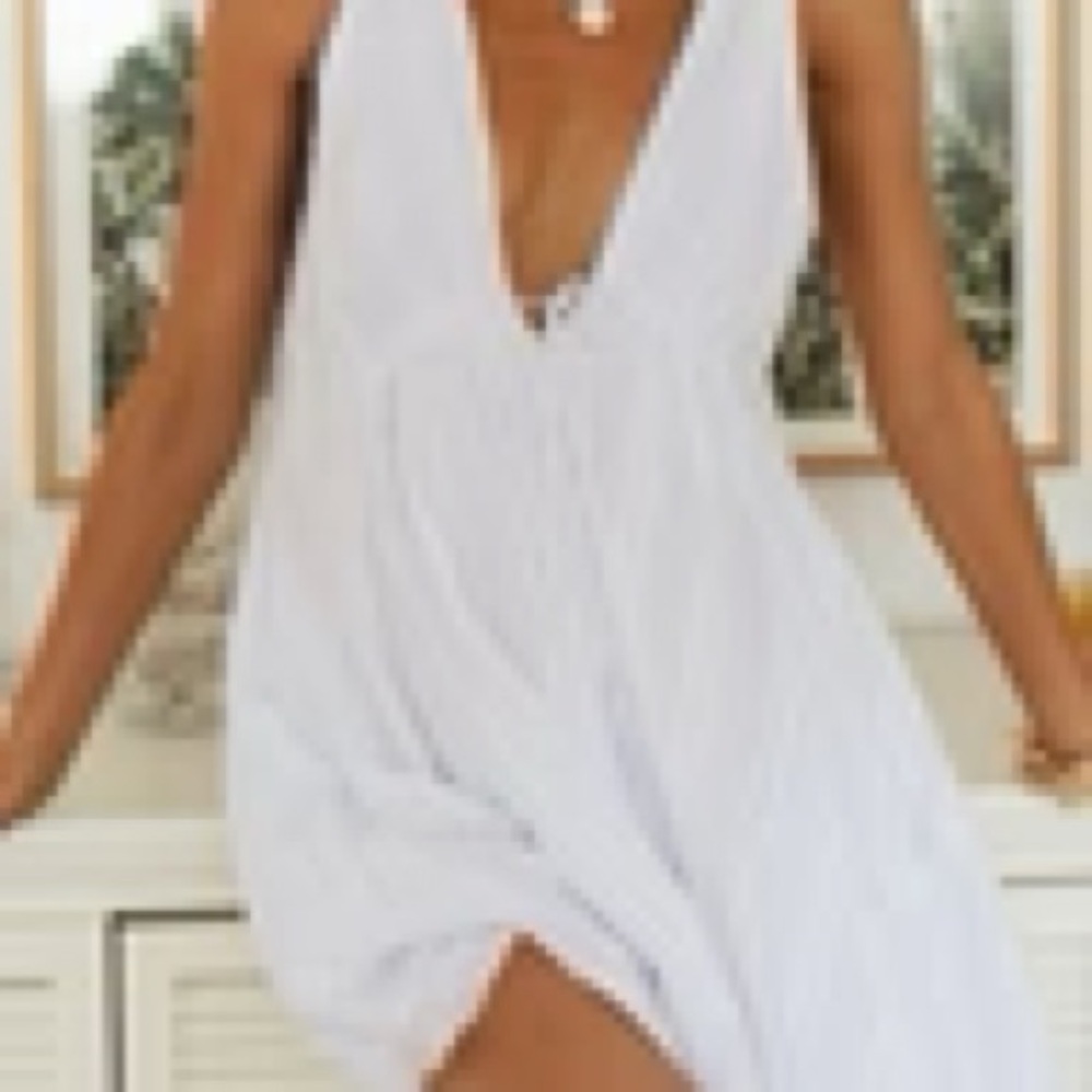 White Sleeveless summer dress with Tie Detail